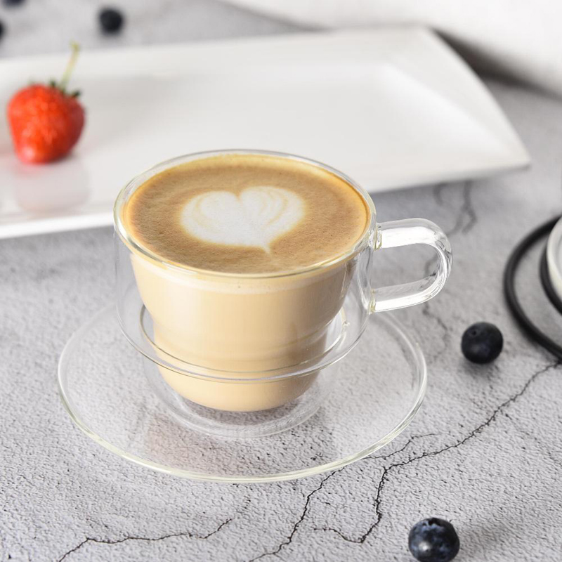 200ml Stackable Double Wall Thermal Insulated Glass Cappuccino Coffee Cups set with Metal Stand - Image 2