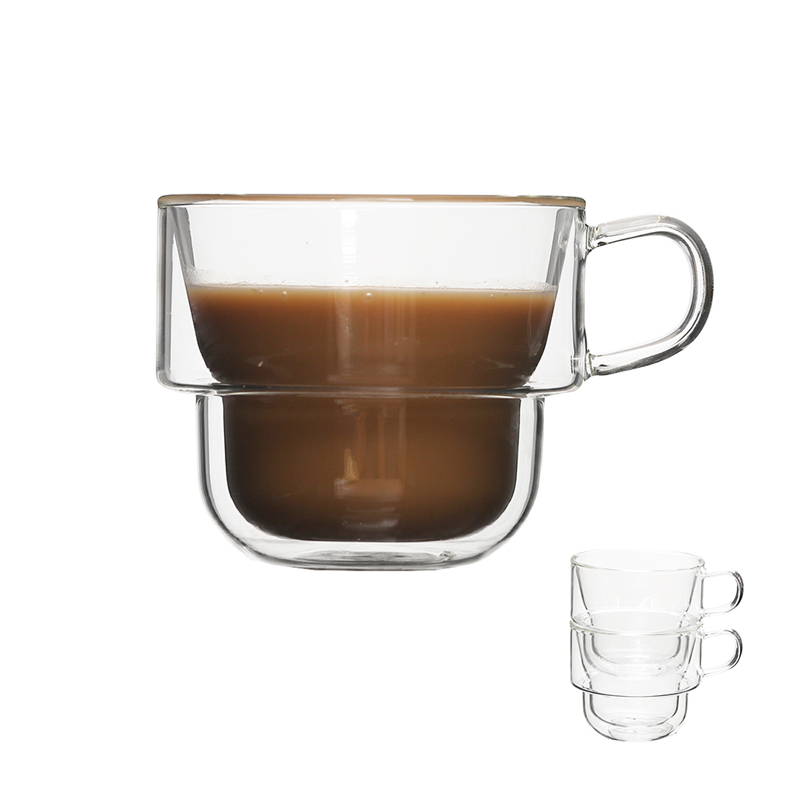 200ml Stackable Double Wall Thermal Insulated Glass Cappuccino Coffee Cups set with Metal Stand - Image 4